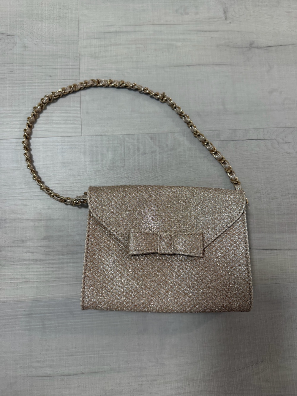 Janie and Jack Gold Shimmer Glitter Bow Chain Strap Shoulder Bag